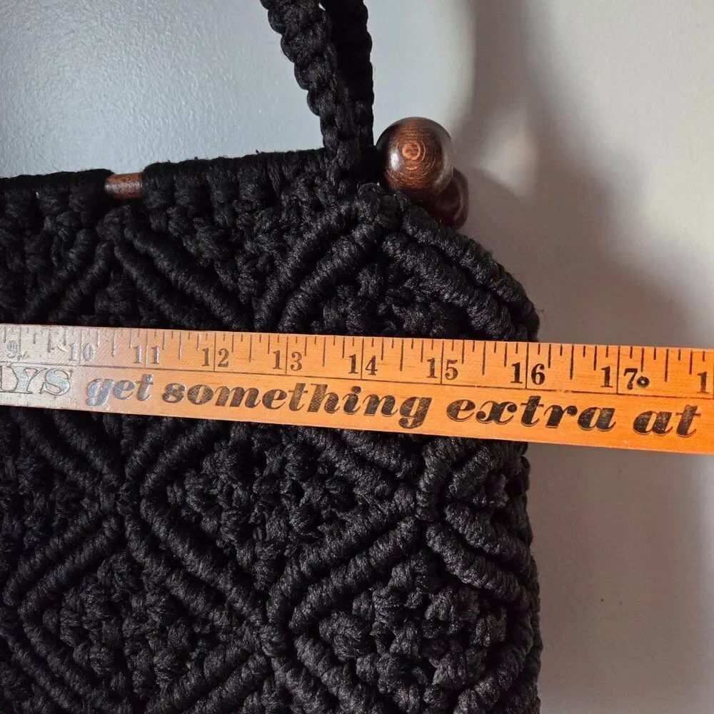 BEAUTIFUL VINTAGE BLACK THICK BRAIDED /WOOVEN BAG LARGE